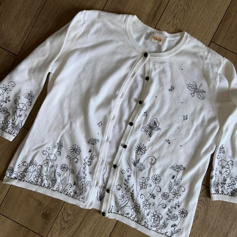 White fairy garden embroidered cardigan